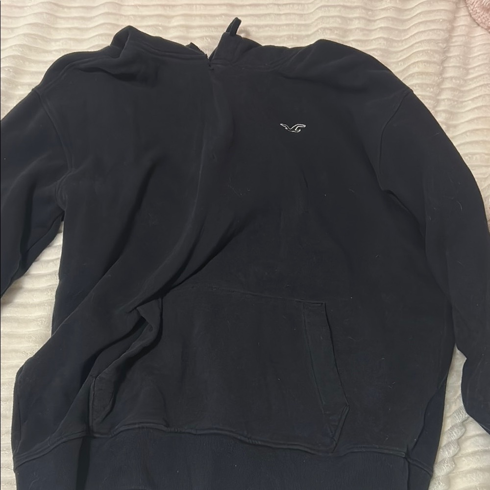 Hollister Black Hoodie with High Collar and Subtle Logo